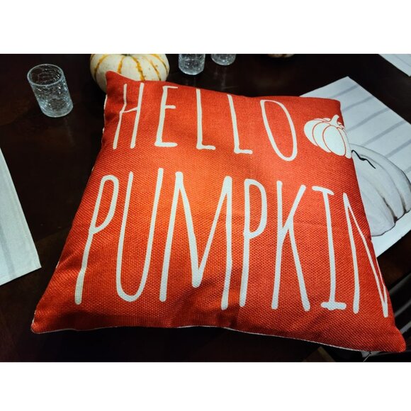 Pumpkin Decorative Pillow Cover Case Farmhouse Cottage Thanksgiving Fall Decor - Picture 2 of 11